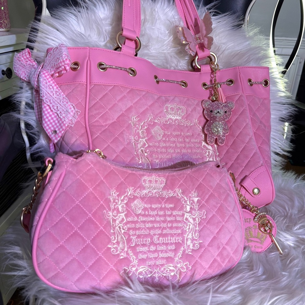 Custom Juicy Couture 🎀 Daydreamer + Mini Bag Pink Quilted Bag Set + Bling Y2K